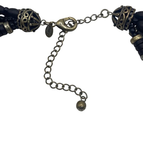 Chicos Signed Multi Strand Black Wood Bead Statement Necklace Rhinestone Boho - Picture 5 of 8